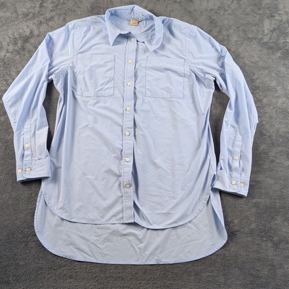 Duluth Pack Tops - Duluth Nine To Fine Synthetic Long Sleeve Button Blouse Womens Large Blue Solid